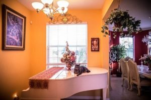 Living room with piano inside