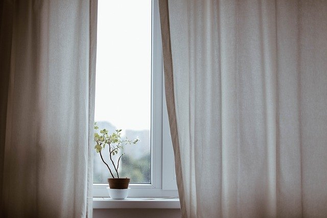 A window with curtains.