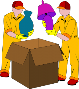 men packing fragile items