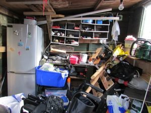 Garage filled with old items. 